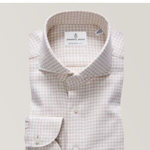 Emanuel Berg Gingham Brushed flannel sport shirt - Beige/White - Large / 16